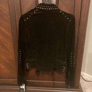 Bagatelle Western Biker Moto Studded Suede Leather Jacket Dark Brown